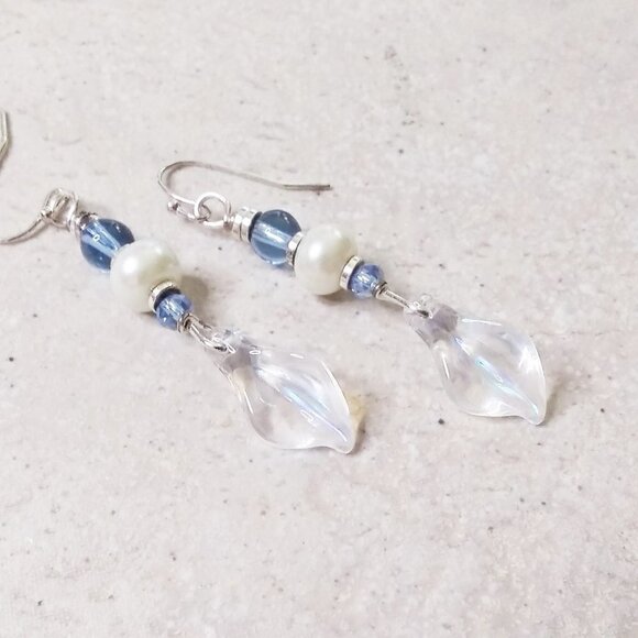 Iridescent Lily Orchid + Pearl Floral Earrings ~ Beautiful Feminine Elegance! - Picture 3 of 5
